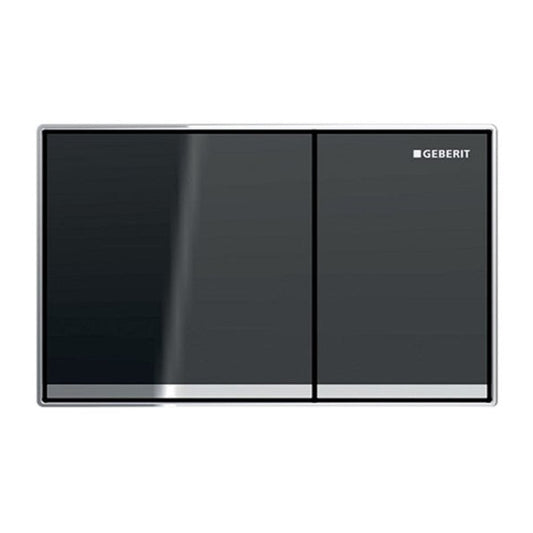 Geberit Omega 60 Dual Flush Actuator with a lava glass finish, predominantly in gray color, with the brand logo visible.