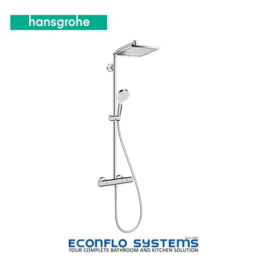 Hansgrohe Crometta E240 chrome shower pipe with thermostat and 1Jet design