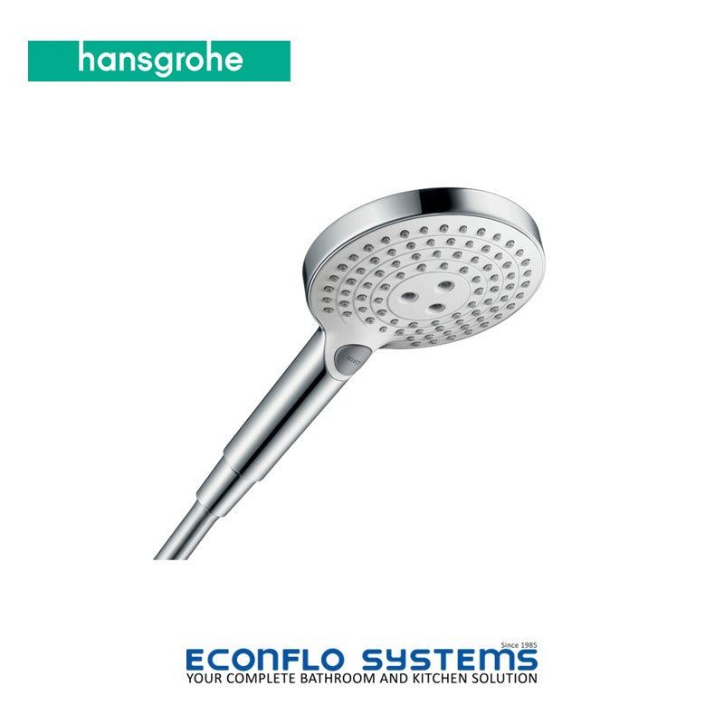 Hansgrohe Raindance Select S120 3 Jet hand shower in brushed bronze with ergonomic design and multiple spray options