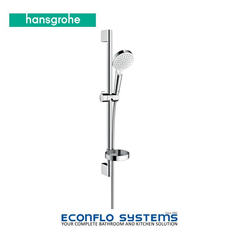 Hansgrohe Crometta Vario Shower Set in sleek white chrome with 0.65m length and Casetta holder
