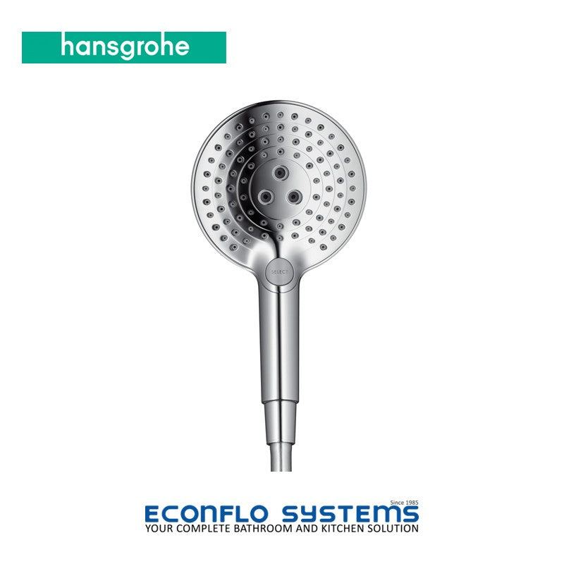 Hansgrohe Raindance Select S120 chrome 3-jet hand shower with wall bar for versatile bathroom use