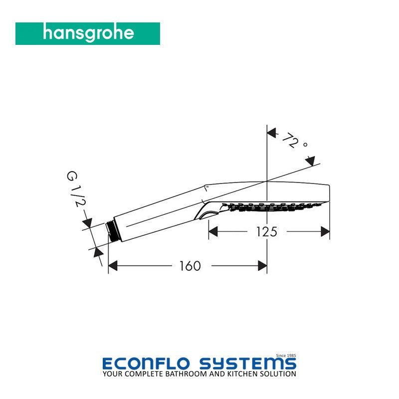 Hansgrohe Raindance Select S120 chrome 3-jet hand shower with wall bar dimensions