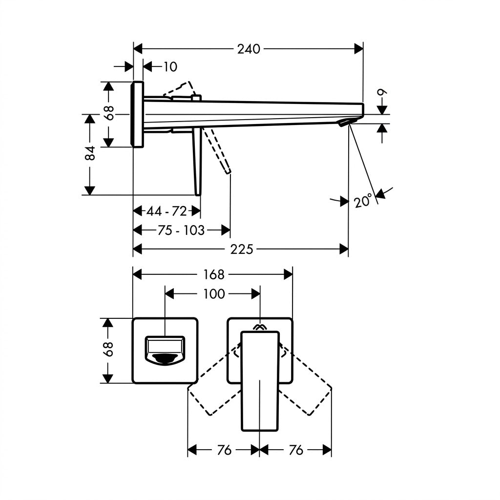 Hansgrohe Metropol Wall Mounted Basin Mixer Set 32529149 + 13622180