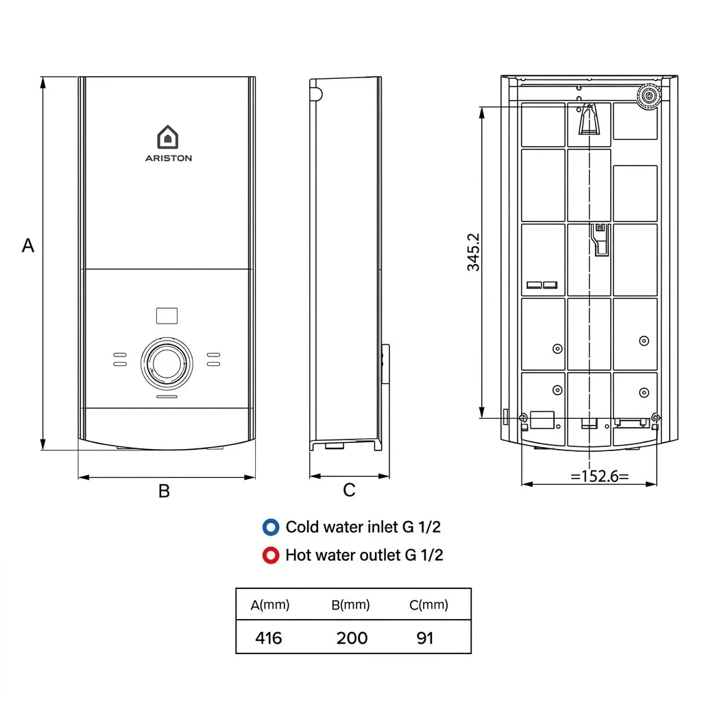 Ariston Aures Premium+ Copper Tank Instant Water Heater 3195403