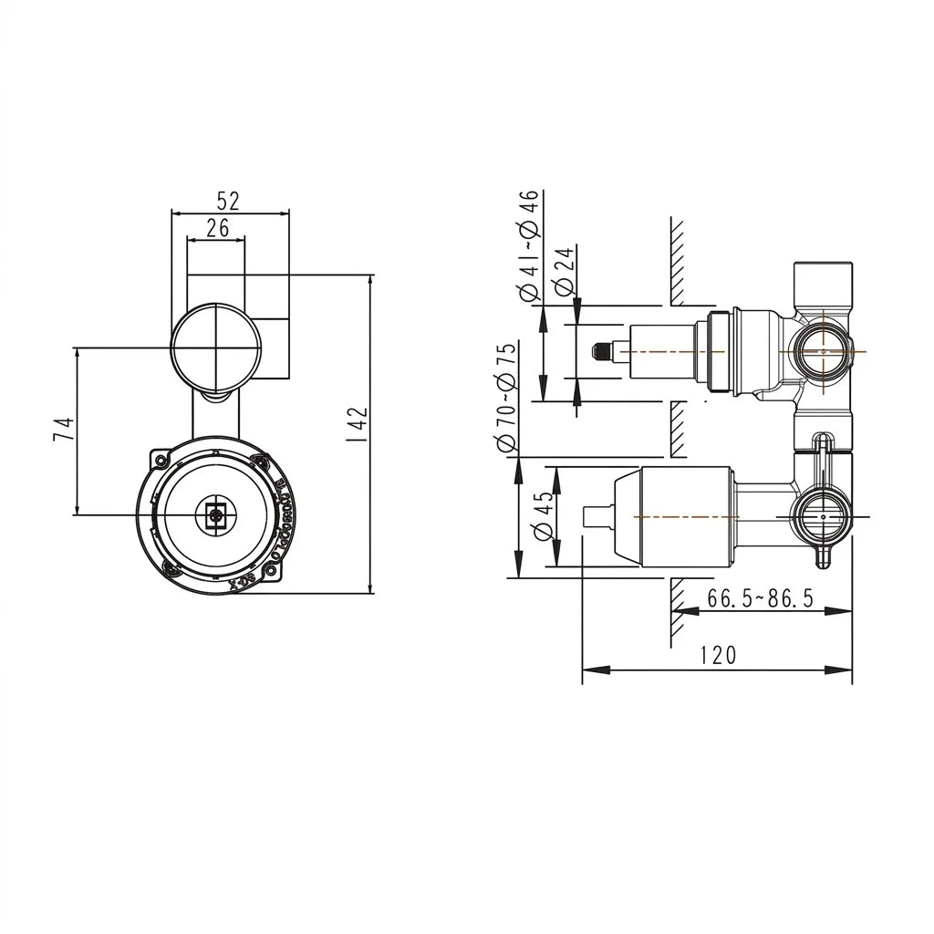 Bravat Concealed Part For 2-Way Mixer Body with Twist Diverter D982BW-B-ENG