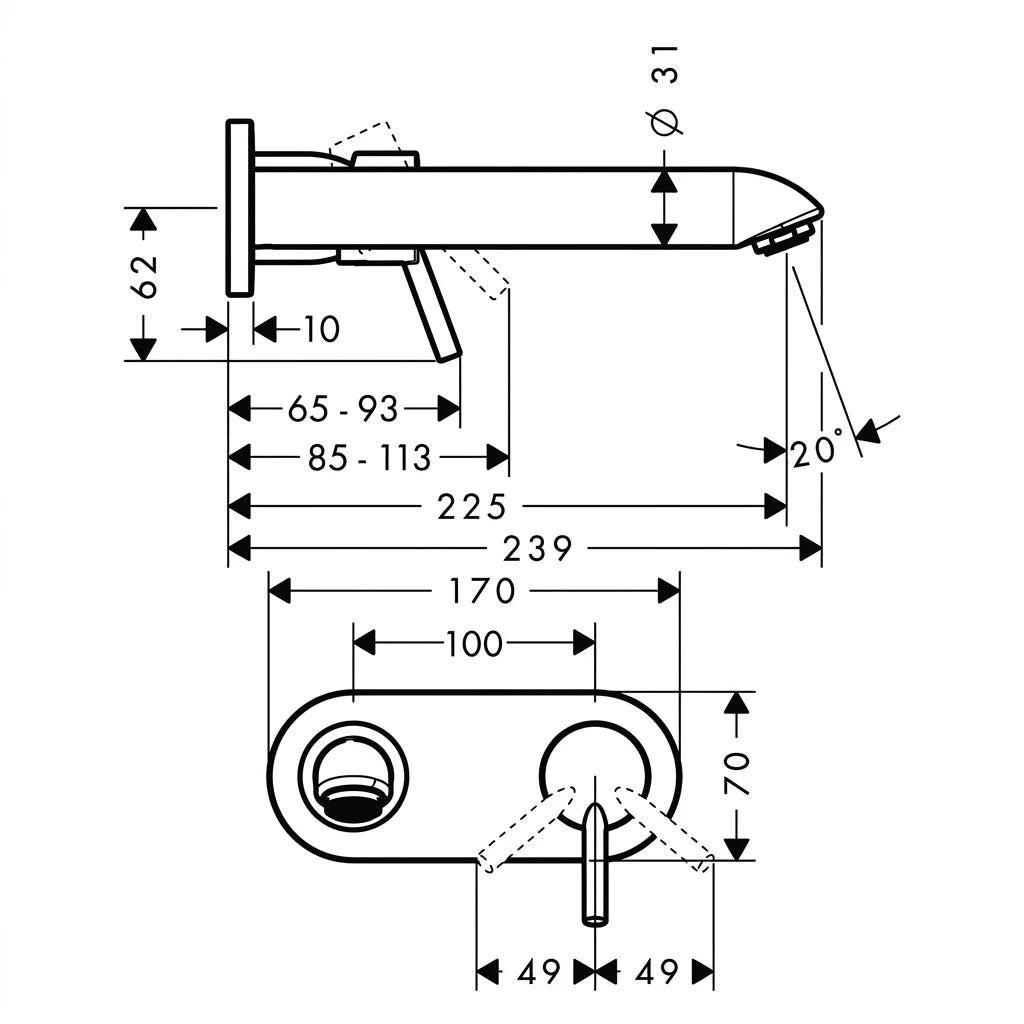 Hansgrohe Talis S2 Single Lever Wall-Mounted Basin Mixer 31611000