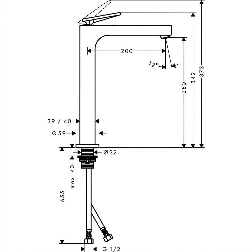 Axor Citterio High-Rise Basin Mixer 280 with Waste Set Chrome 39021009