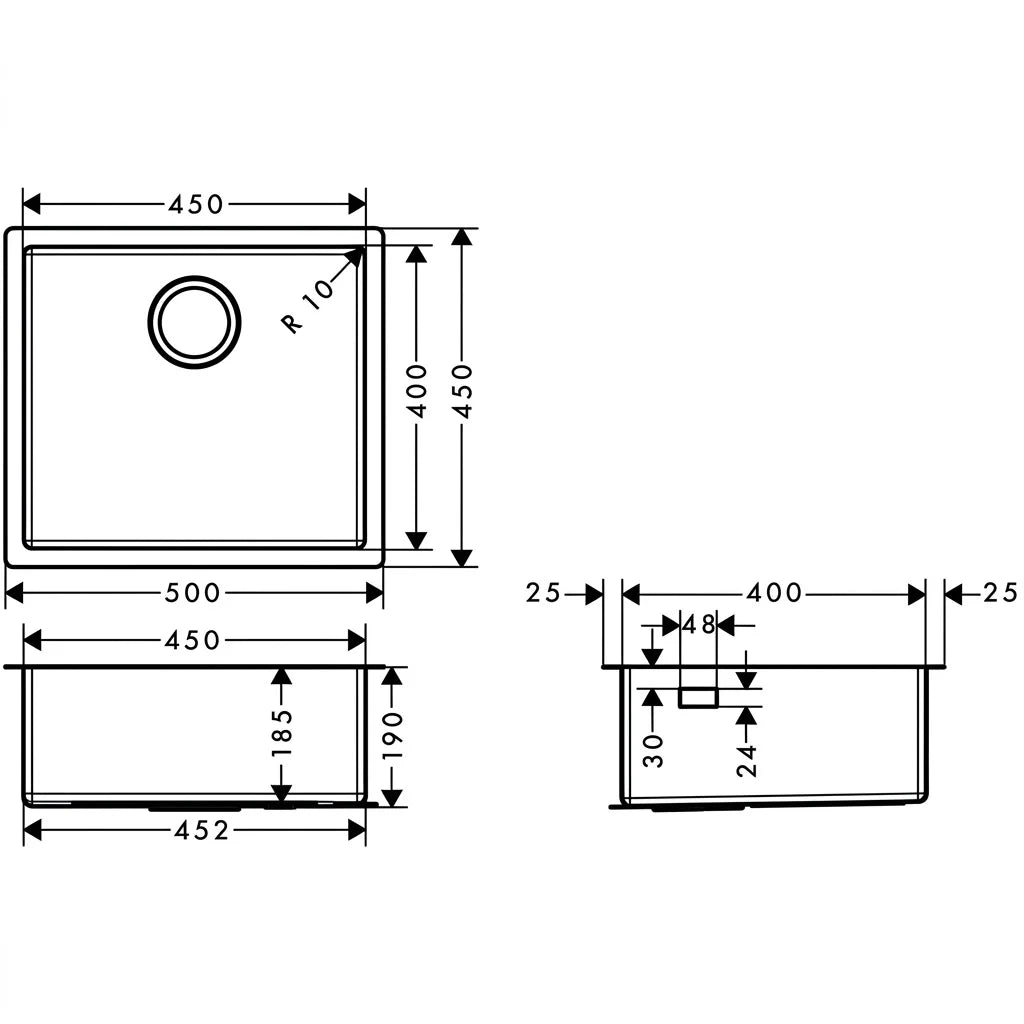 Hansgrohe Undermount S/S Single Bowl Sink S71 S719-U450 43426809