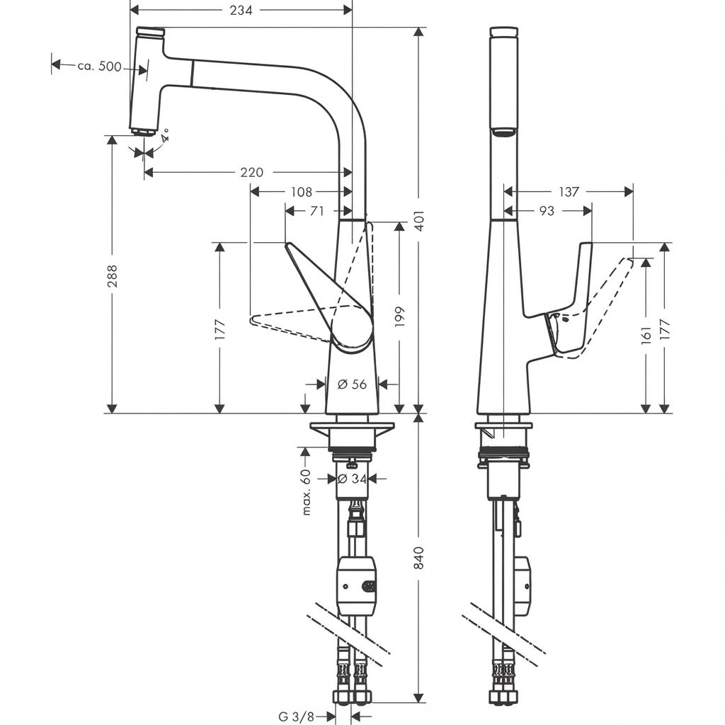 Hansgrohe Talis Select S 300 Kitchen Mixer with Pull-Out Spout Chrome 72821000