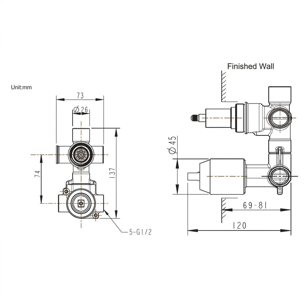Bravat Arc Single Lever 3-Way Concealed Mixer P69193C-ENG + D982CP