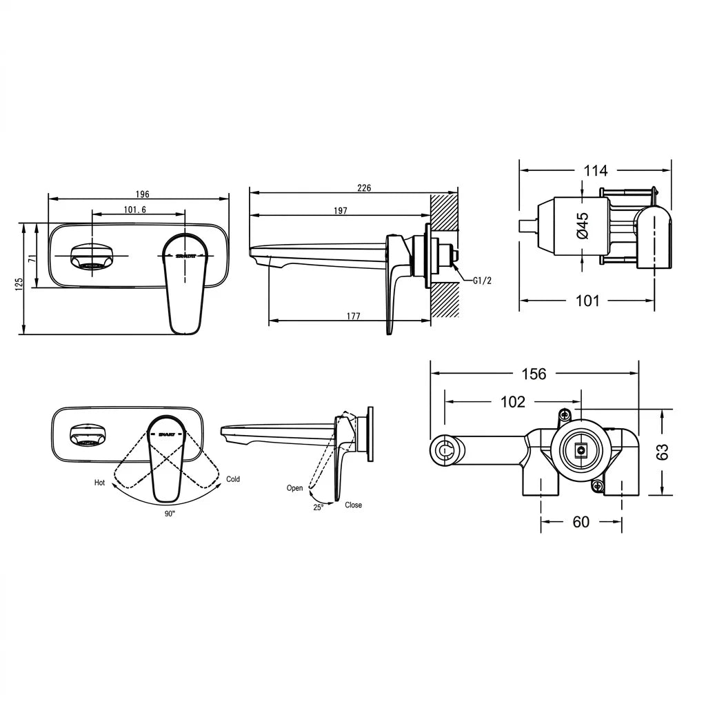 Bravat Source Wall-Mounted Single Lever Basin Mixer Trim Set P8173218CP-ENG + D968C