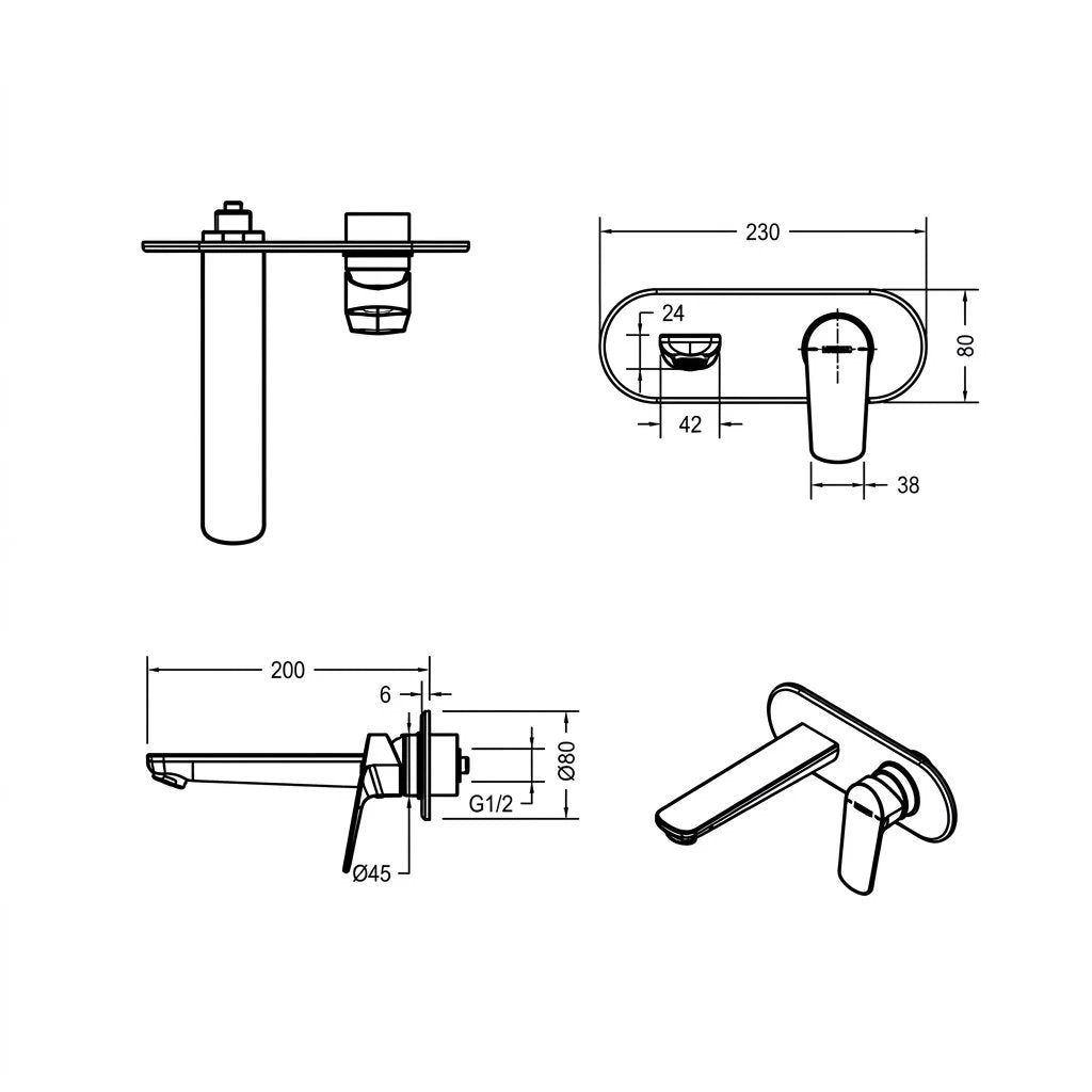 Bravat Rhein Single Lever Built-in Basin Mixer P8429564CP-ENG + D968C-ENG