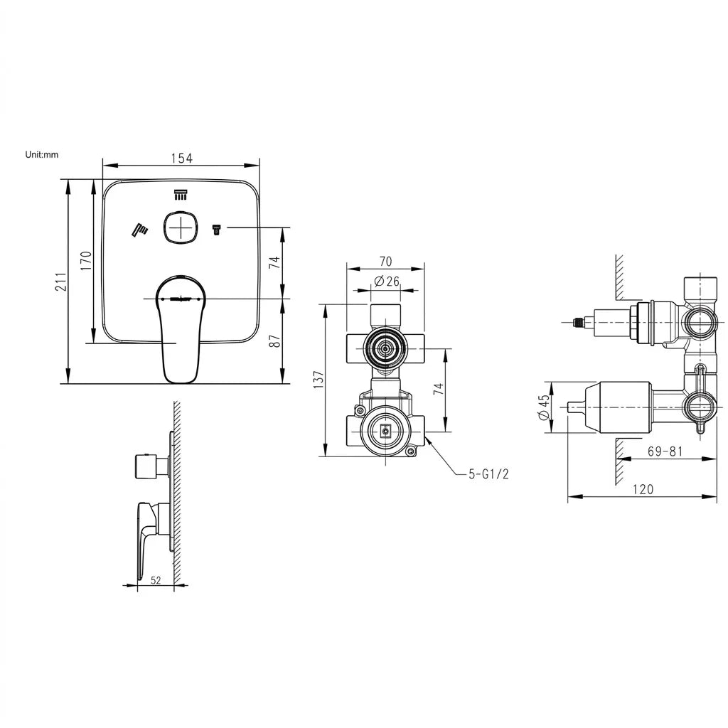 Bravat Source 3-Way Concealed Shower Mixer PB8173218CP-3-ENG + D969CP-A