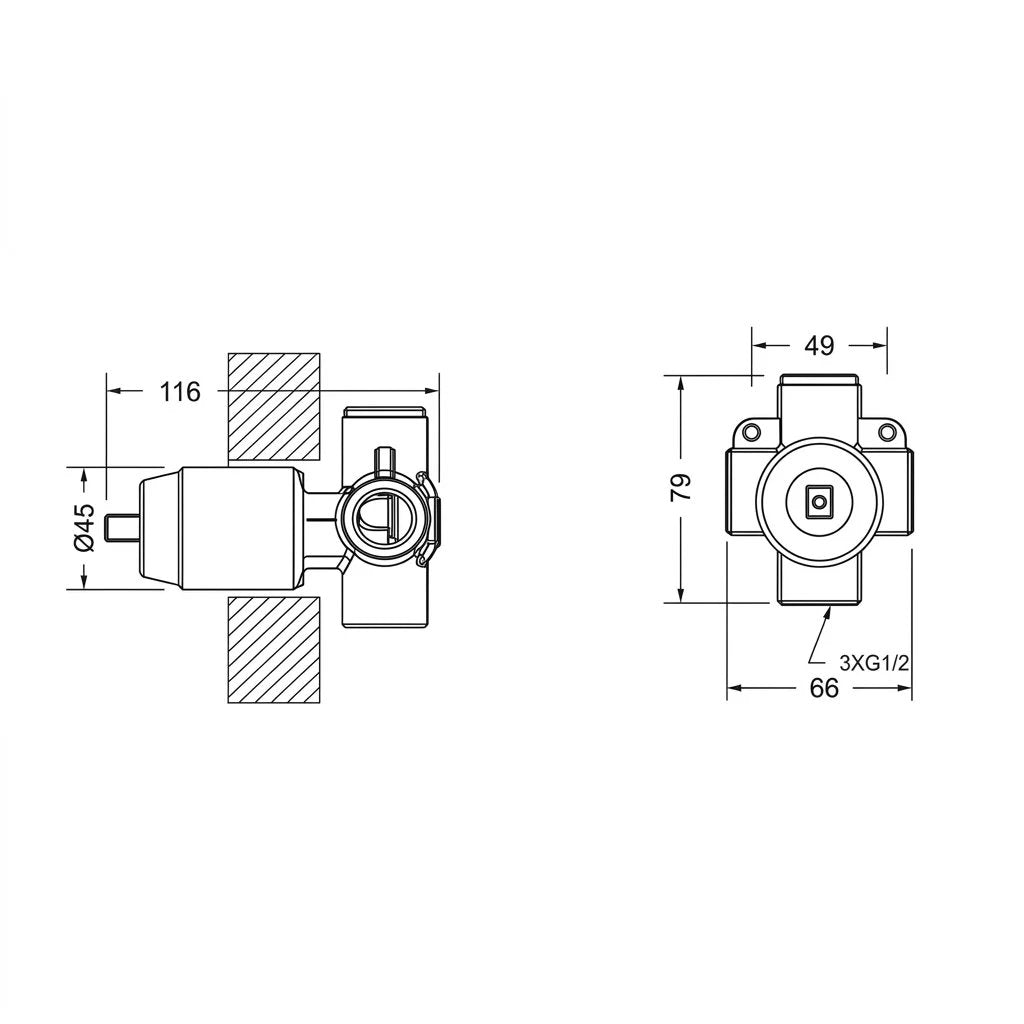 Bravat Prolate Built-in Bath & Shower Mixer Body Set PB85179C-A-ENG + D999CP