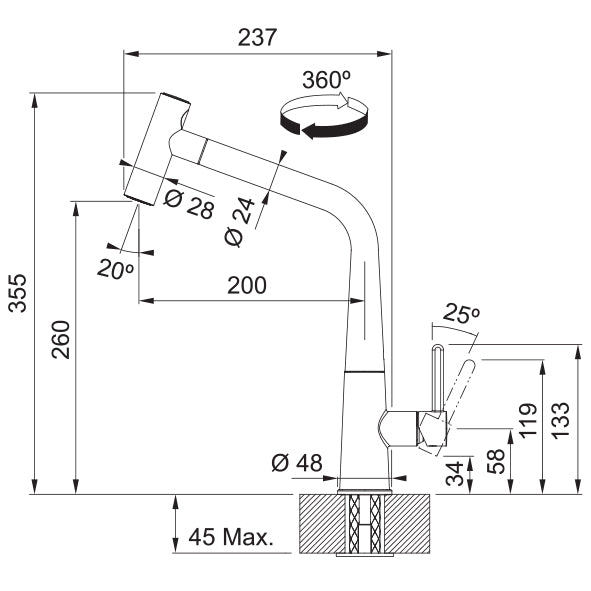 Franke Icon Kitchen Tap L-Shape Pull Out Spray
