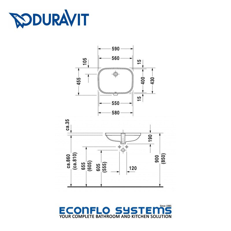 Duravit 
D-Code 
Undercounter Wash Basin 
0338560000