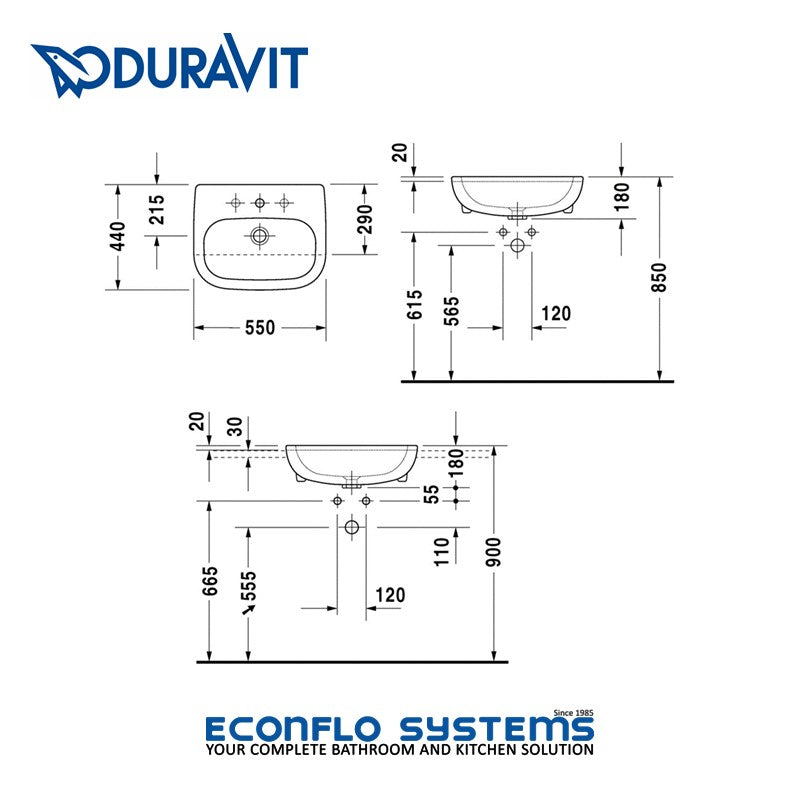 Duravit 
D-Code 
Semi-Recessed Wash Basin 
0339550000