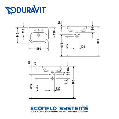 Duravit 
D-Code 
Semi-Recessed Wash Basin 
0339550000