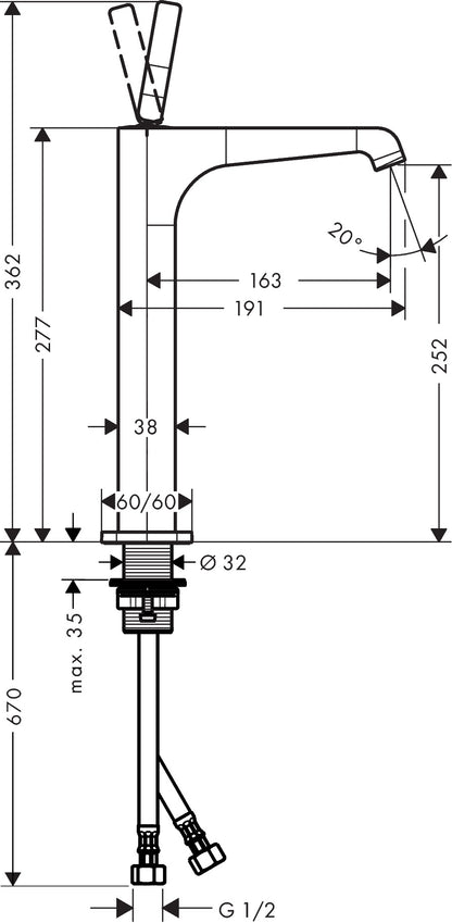 AXOR Citterio E Single lever basin mixer 250 for wash bowls with waste set 36150009