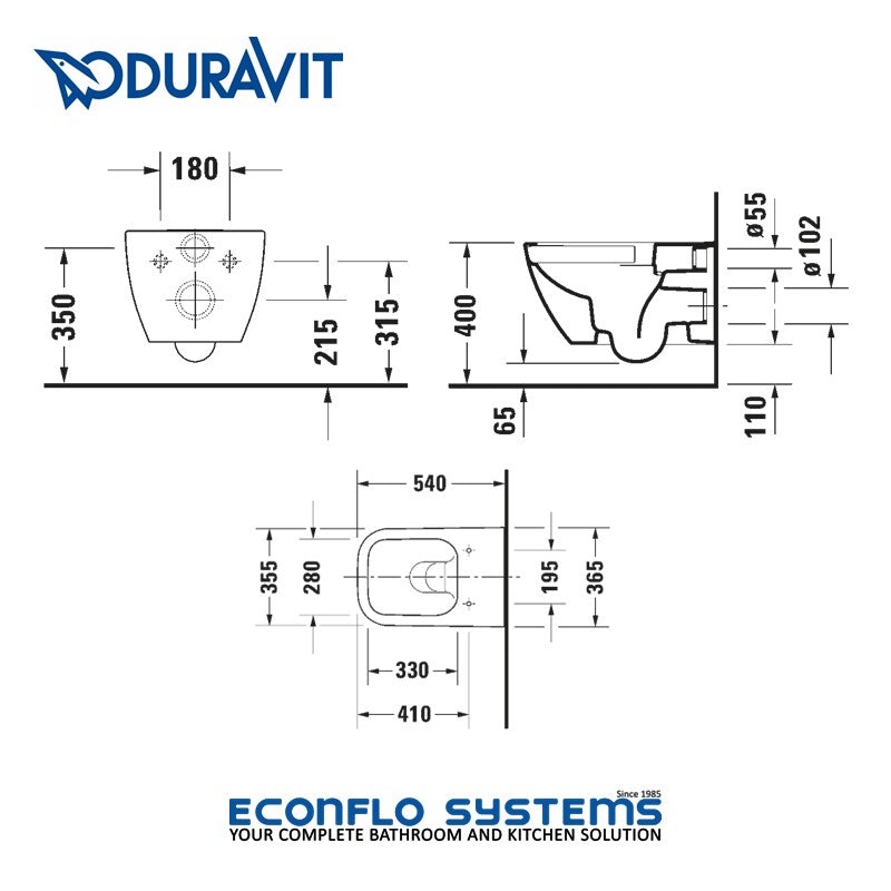 Duravit Happy D.2 Wall Hung Rimless WC Basin 2222090000