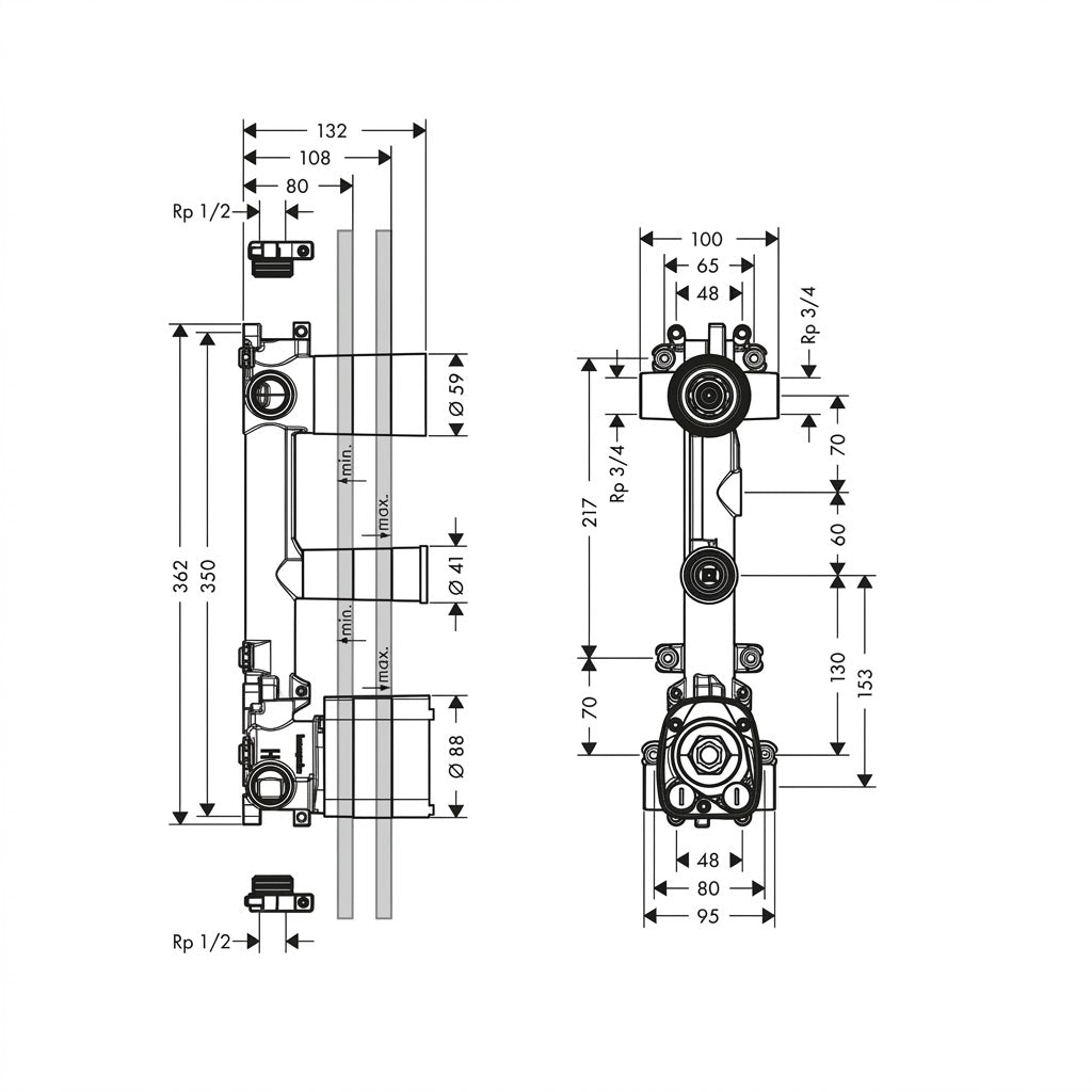 Axor Citterio C Thermostatic Module 380/120 Concealed Set 49700820 + 36701180