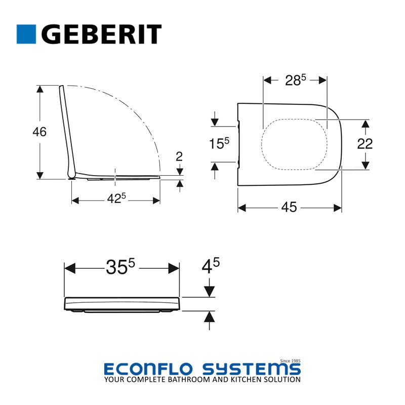 Geberit Soft-Closing Seat & Cover For Smyle WC - Slim 500.237.01.1