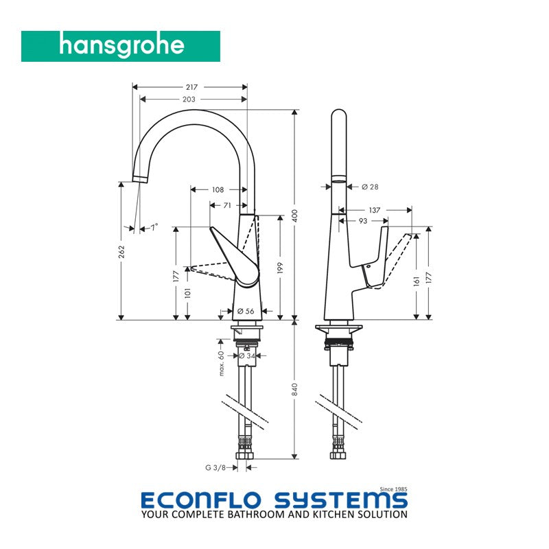 Hansgrohe Talis S260 Eco Kitchen Mixer W/ Swivel Spout 72816000