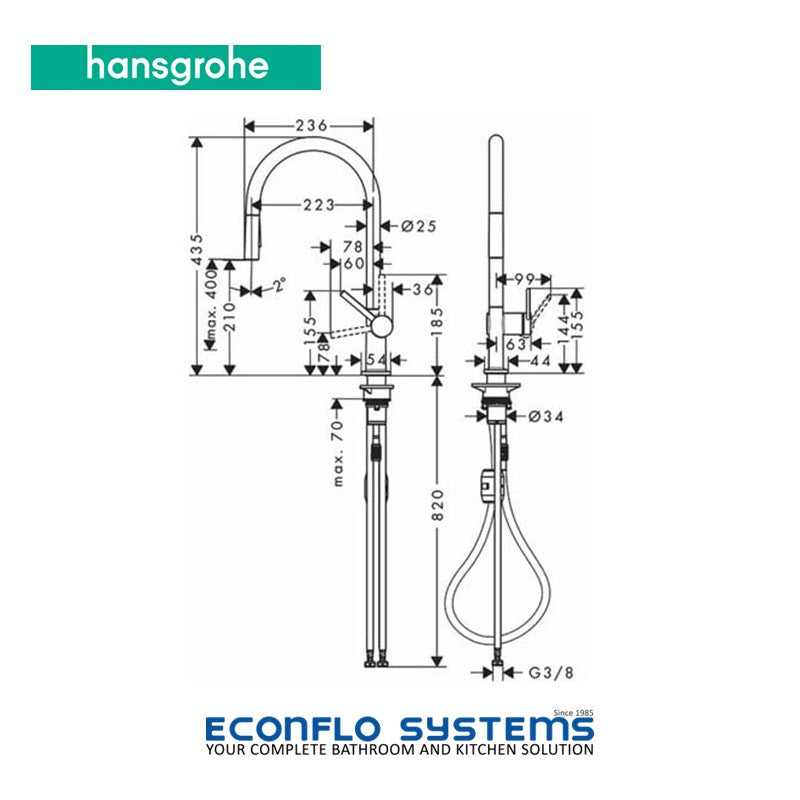 Hansgrohe Talis M54 Kitchen Sink Mixer 210 W/ Pull-Out Spray 2Jet, Eco 72842000