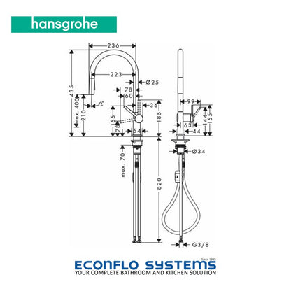 Hansgrohe Talis M54 Kitchen Sink Mixer 210 W/ Pull-Out Spray 2Jet, Eco 72842000