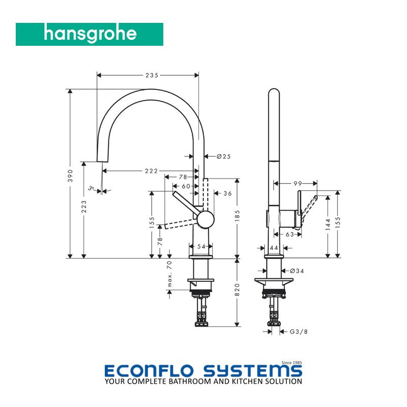 Hansgrohe Talis Kitchen Sink Mixer 220 1Jet, Eco 72843000