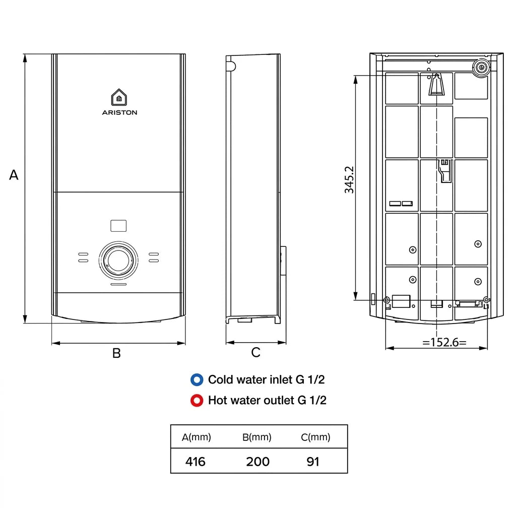 Ariston Aures Premium+ Pump & Rainshower Instant Water Heater 3195404