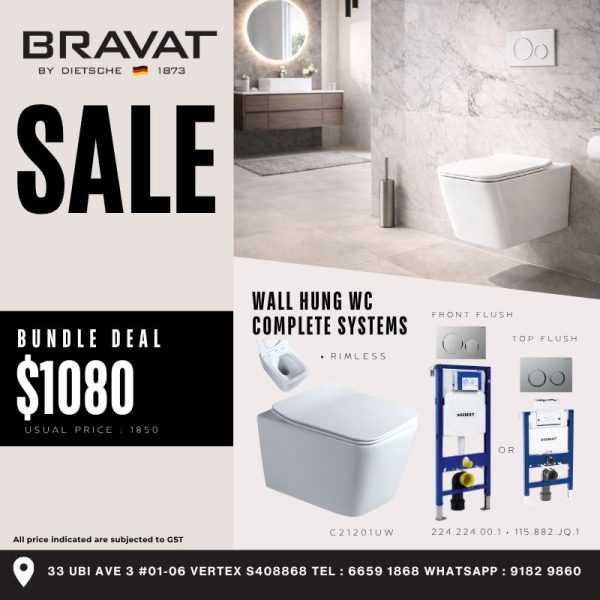 [Bundle Deal] Bravat Wall-hung Rimless Toilet C21201UW