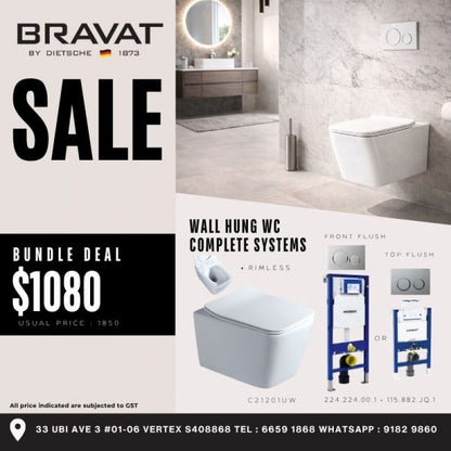 [Bundle Deal] Bravat Wall-hung Rimless Toilet C21201UW