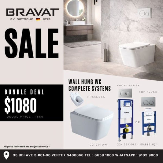 [Bundle Deal] Bravat Wall-hung Rimless Toilet C21201UW