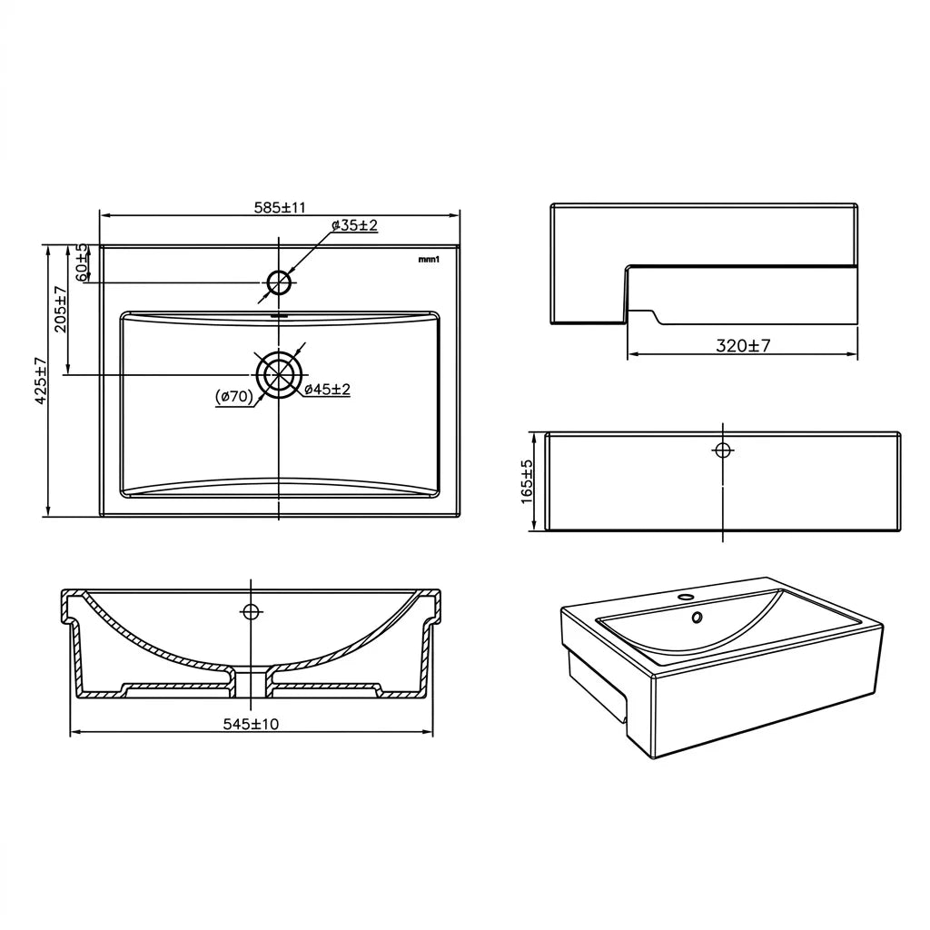 Bravat Semi-Recessed Washbasin C22108W-1B-ENG
