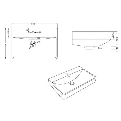Bravat Wall Hung Washbasin C22349W-1-ENG