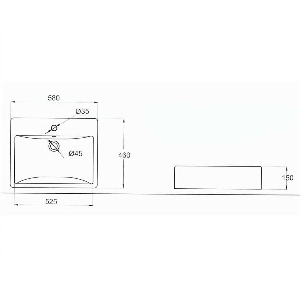 Bravat Countertop Rectangular Washbasin C2271W-1