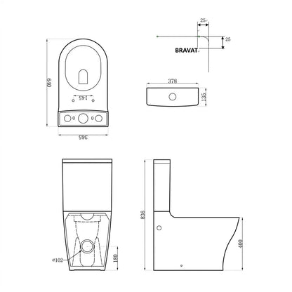 Bravat Close Coupled Toilet Bowl With Soft Close Seat Cover CX21214UW-P-RUS