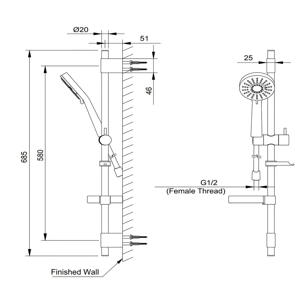 Bravat Hand-Held Shower with 100mm Component & Soap Dish Set D124C