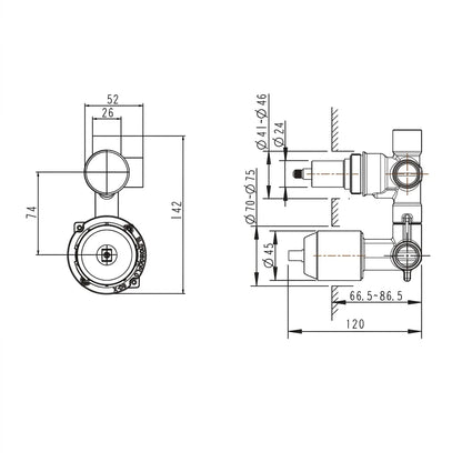 Bravat Concealed Part For 2-Way Mixer Body with Twist Diverter D982BW-B-ENG