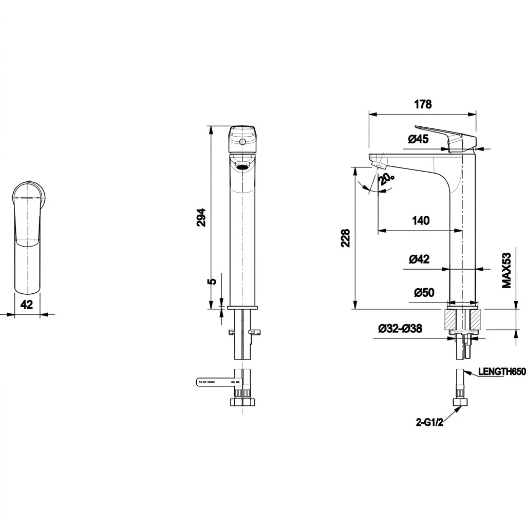 Bravat Rhein Single Lever High-Rise Basin Mixer F1429564CP-A-ENG