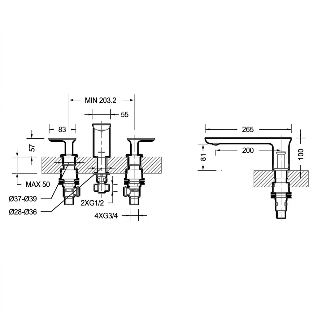 Bravat Gina Deck-Mounted 3-Piece Bath Mixer F565104C-1