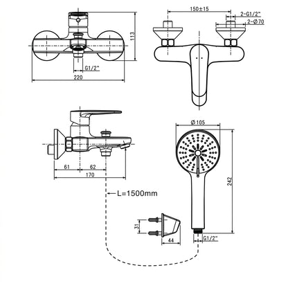 American Standard Bath Mixer with Hand Shower Set FFASB211-601500BSO