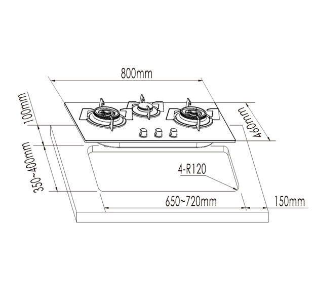 Franke Gas Hob Onyx Triple Burner Glass Black LPG FHG8316