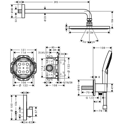 Hansgrohe Raindance S 240 1jet PowderRain Shower System with ShowerSelect S Chrome 27951000