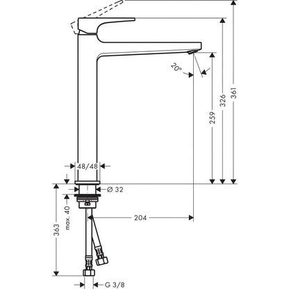Hansgrohe Metropol Single Lever Basin Mixer 260 with Push-Open Waste Matt Black 32512670