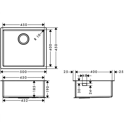 Hansgrohe Undermount S/S Single Bowl Sink S71 S719-U450 43426809