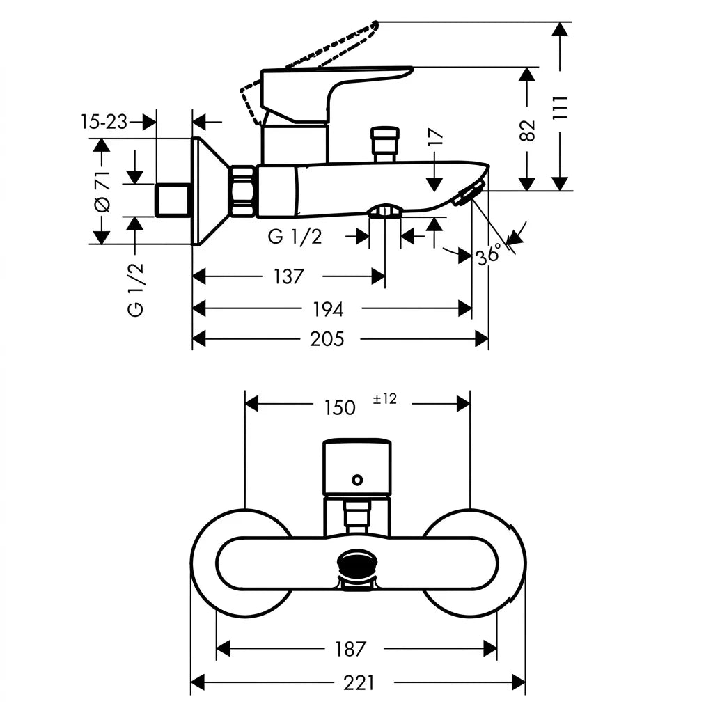 Hansgrohe Talis E Single Lever Exposed Bath Mixer 71740019