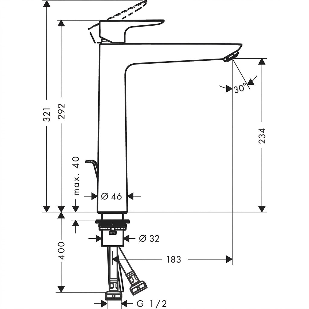 Hansgrohe Talis E 240 Single Lever Basin Mixer with Pop-Up Waste Brushed Black Chrome 71778349 / 71716340