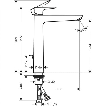 Hansgrohe Talis E 240 Single Lever Basin Mixer with Pop-Up Waste Brushed Black Chrome 71778349 / 71716340